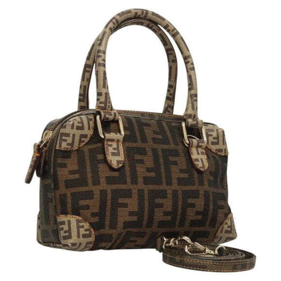 FENDI Zucca Canvas Zucchino Canvas Hand Bag 2way Brown Black beige - Picture 1 of 16